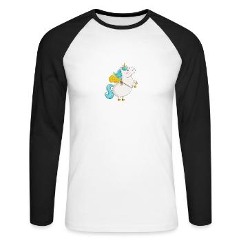 Fliegendes Comic Einhorn - Unisex Baseballshirt langarm - Weiß/Schwarz - Vorne - Nik (191cm)