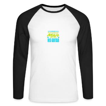 Old Guitar man / Guitariste - T-shirt baseball manches longues Homme - blanc/noir - Devant - Nik (191cm)