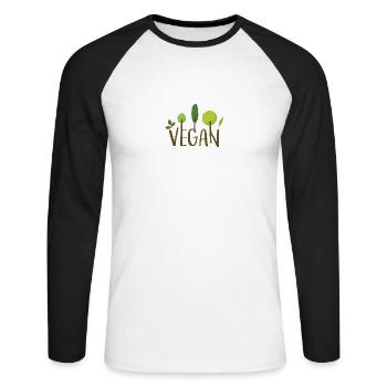 Veganer Shirt - Unisex Baseballshirt langarm - Weiß/Schwarz - Vorne - Nik (191cm)