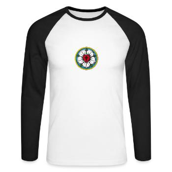 Luther. Rose. Flower. Reformation. 500. 1517 - Unisex Long Sleeve Baseball T-Shirt - white/black - Front - Nik (191cm)