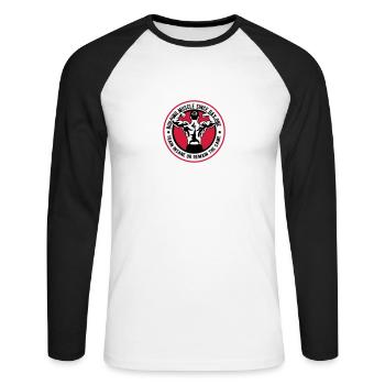 Building Muscle Train Insane - Unisex Baseballshirt langarm - Weiß/Schwarz - Vorne - Nik (191cm)