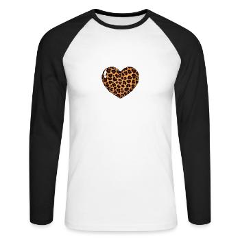 Leoparden-Herz – Wildes T-Shirt-Design - Unisex Baseballshirt langarm - Weiß/Schwarz - Vorne - Nik (191cm)