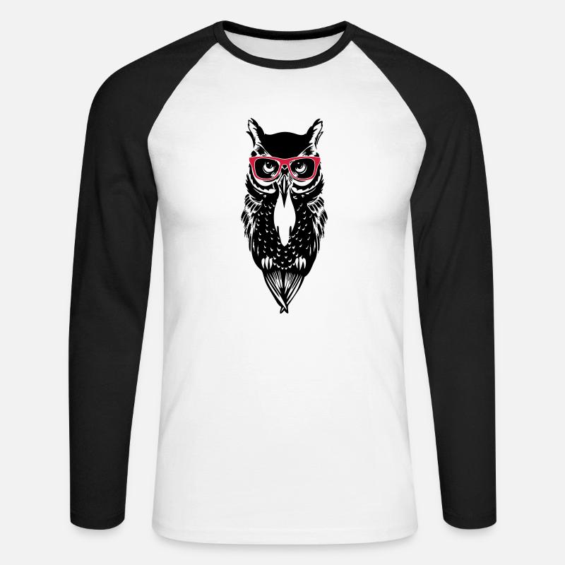 eule owl_glasses_2 - Unisex Baseballshirt langarm - Weiß/Schwarz