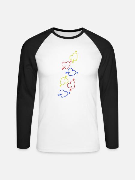 Herzen Bunt Herz - Unisex Baseballshirt langarm - Weiß/Schwarz