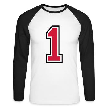 Number One - 1 - Unisex Long Sleeve Baseball T-Shirt - white/black - Front - Nik (191cm)
