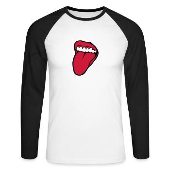 bouche tire langue 2601 - T-shirt baseball manches longues Homme - blanc/noir - Devant - Nik (191cm)