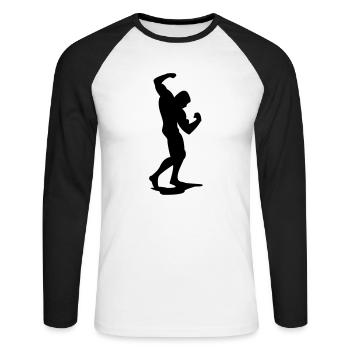 Pose - Unisex Baseballshirt langarm - Weiß/Schwarz - Vorne - Nik (191cm)
