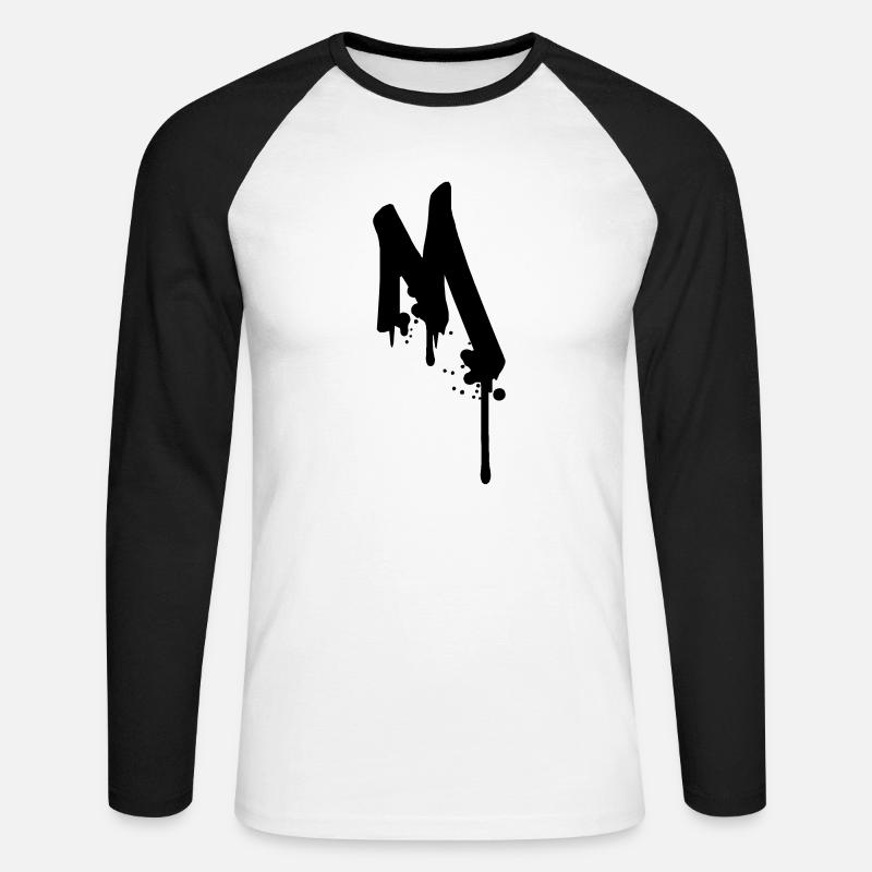 M graffiti drops Farbklex spray - Unisex Long Sleeve Baseball T-Shirt - white/black