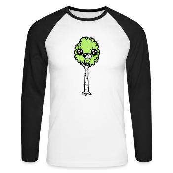 Lachende Cartoon Birke - Unisex Baseballshirt langarm - Weiß/Schwarz - Vorne - Nik (191cm)