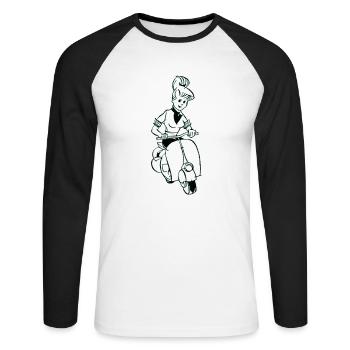 Scooter, Scooter, Rétro, Vintage, Permis de conduire - T-shirt baseball manches longues Homme - blanc/noir - Devant - Nik (191cm)