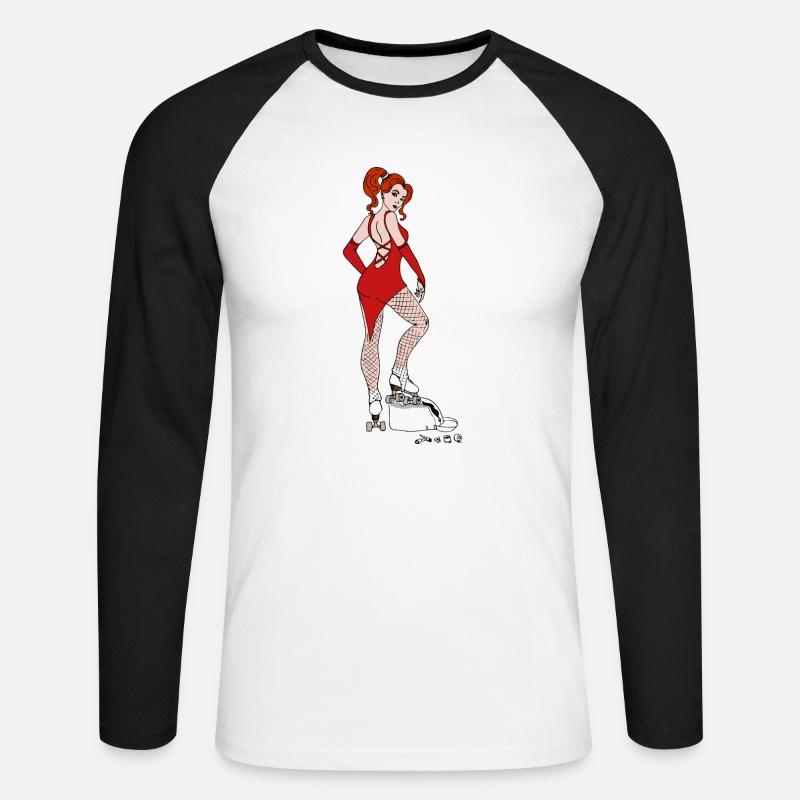 Pinup Roller Quad Artistic - Unisex Baseballshirt langarm - Weiß/Schwarz