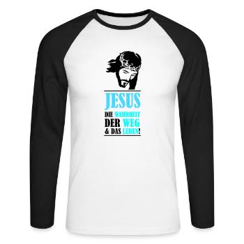 Jesus: The Truth, the Way, and the Life - Unisex Long Sleeve Baseball T-Shirt - white/black - Front - Nik (191cm)