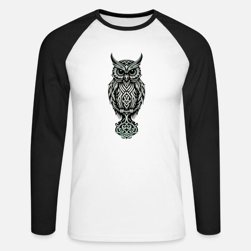 Keltische Eule - Unisex Baseballshirt langarm - Weiß/Schwarz