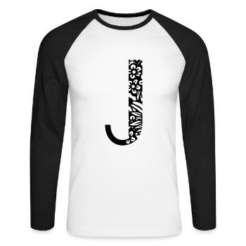 Buchstabe J - Unisex Baseballshirt langarm - Weiß/Schwarz - Vorne - Nik (191cm)
