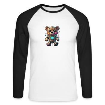 Ours robot - T-shirt baseball manches longues Homme - blanc/noir - Devant - Nik (191cm)