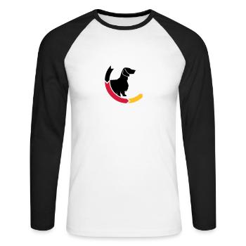 Dackel Langhaar 2 Deutschland 3c - Unisex Baseballshirt langarm - Weiß/Schwarz - Vorne - Nik (191cm)
