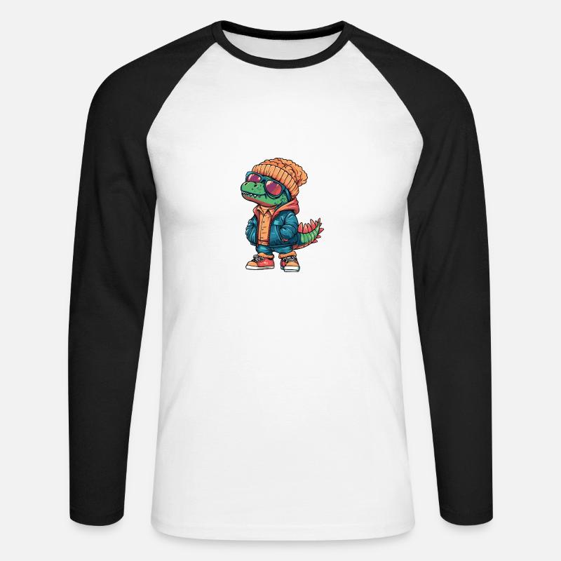 Dinosaurier stegosaurus Winter Comic - Unisex Baseballshirt langarm - Weiß/Schwarz