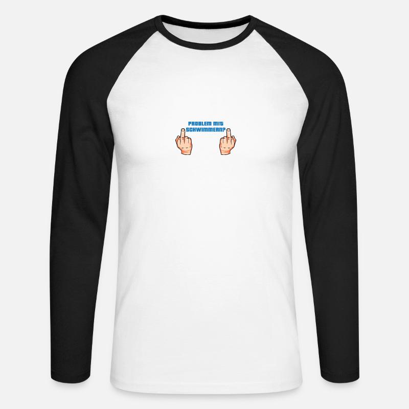 Problem Schwimmer Mittelfinger - Unisex Baseballshirt langarm - Weiß/Schwarz