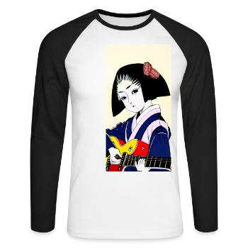 Geisha Guitar - Unisex Long Sleeve Baseball T-Shirt - white/black - Front - Nik (191cm)