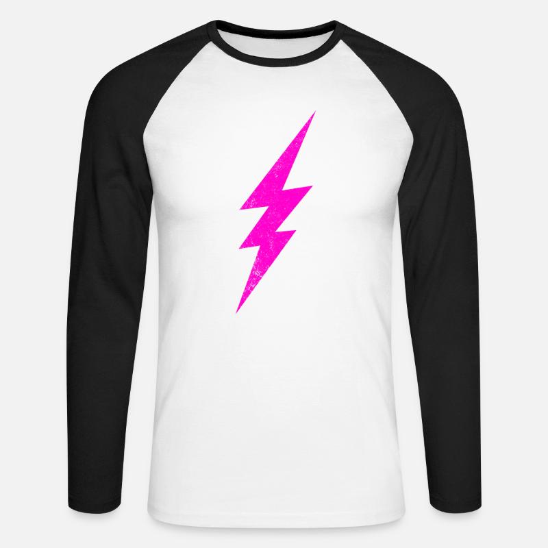 Leuchtender Pinker Blitz - Unisex Baseballshirt langarm - Weiß/Schwarz
