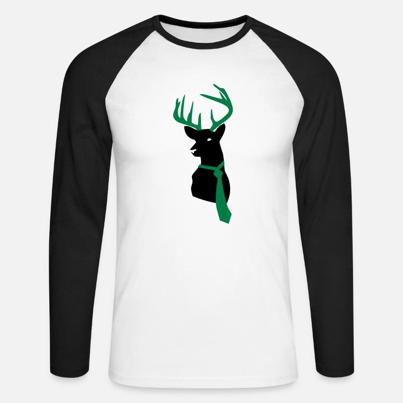 hirsch mit krawatte - Unisex Baseballshirt langarm - Weiß/Schwarz