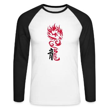 Tribal Dragon - T-shirt baseball manches longues Homme - blanc/noir - Devant - Nik (191cm)