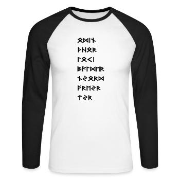 Wikinger Götter in Runen - Unisex Baseballshirt langarm - Weiß/Schwarz - Vorne - Nik (191cm)