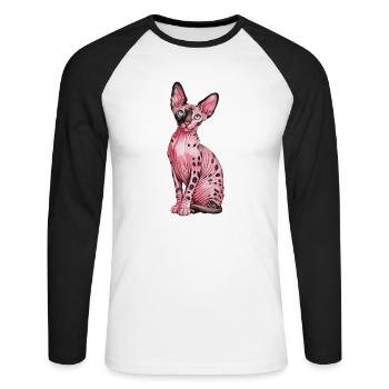 Chat Sphynx pour les amoureux des chats - T-shirt baseball manches longues Homme - blanc/noir - Devant - Nik (191cm)