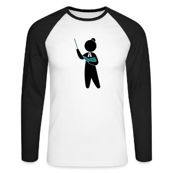 Ein Lehrer oder Professor schult sein Publikum - Unisex Baseballshirt langarm - Weiß/Schwarz - Vorne - Nik (191cm)