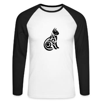 Tatouage Minimaliste Line Art Chat - T-shirt baseball manches longues Homme - blanc/noir - Devant - Nik (191cm)
