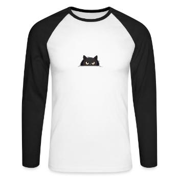 Chat noir curieux - T-shirt baseball manches longues Homme - blanc/noir - Devant - Nik (191cm)