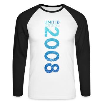 Limited Edition 2008 18th Birthday Gift - Unisex Long Sleeve Baseball T-Shirt - white/black - Front - Nik (191cm)
