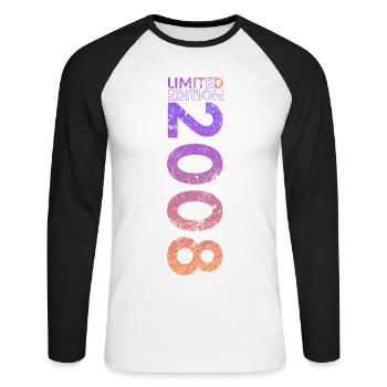 Limited Edition 2008 18th Birthday Gift - Unisex Long Sleeve Baseball T-Shirt - white/black - Front - Nik (191cm)