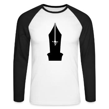 Schriftsteller Feder - Unisex Baseballshirt langarm - Weiß/Schwarz - Vorne - Nik (191cm)