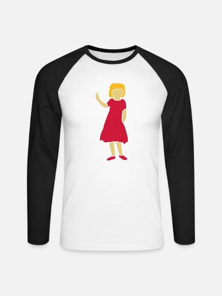 Mädchen Silhouette Peace Zeichen - Unisex Baseballshirt langarm - Weiß/Schwarz