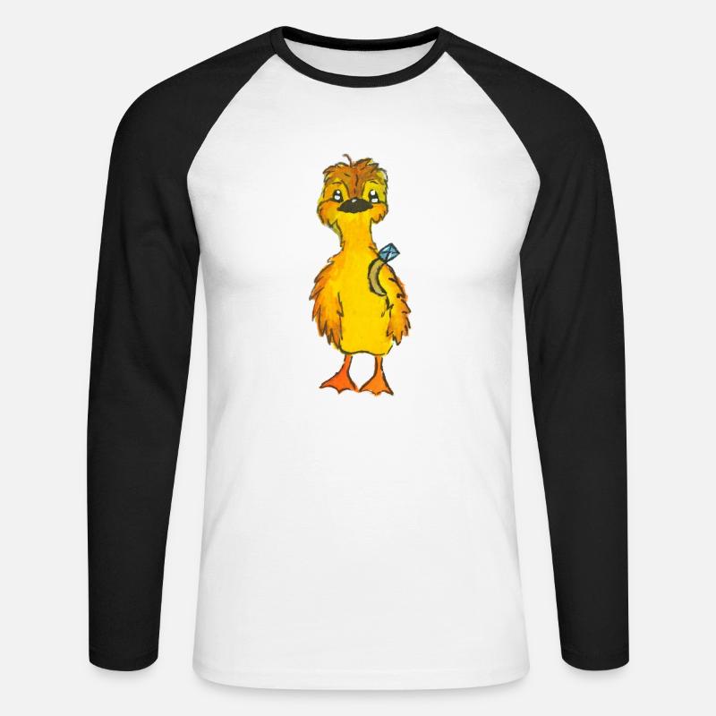 Entchen Malte mit Ring - Unisex Baseballshirt langarm - Weiß/Schwarz