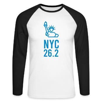 nyc 26 2 - Unisex Long Sleeve Baseball T-Shirt - white/black - Front - Nik (191cm)