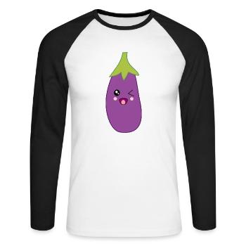Eggplant Vegetable Costume Carnival Carnival - Unisex Long Sleeve Baseball T-Shirt - white/black - Front - Nik (191cm)
