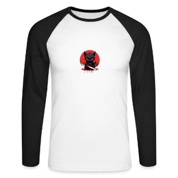 Bloodthirsty Black Cat - Unisex Long Sleeve Baseball T-Shirt - white/black - Front - Nik (191cm)