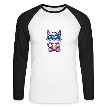 Katze Apres Ski Bier - Unisex Baseballshirt langarm - Weiß/Schwarz - Vorne - Nik (191cm)