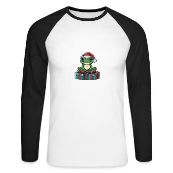 Frog Christmas Comic Gifts - Unisex Long Sleeve Baseball T-Shirt - white/black - Front - Nik (191cm)