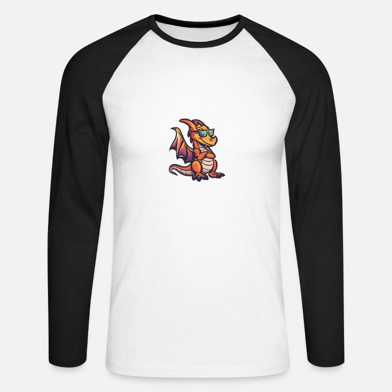 Drache Cool Comic - Unisex Baseballshirt langarm - Weiß/Schwarz