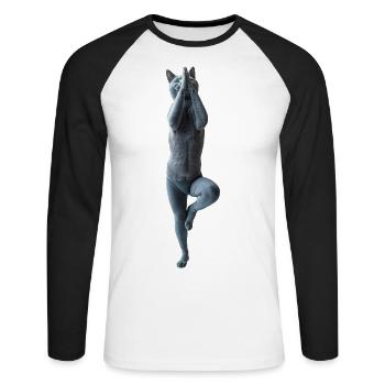 Russisch Blau Katze - Unisex Baseballshirt langarm - Weiß/Schwarz - Vorne - Nik (191cm)