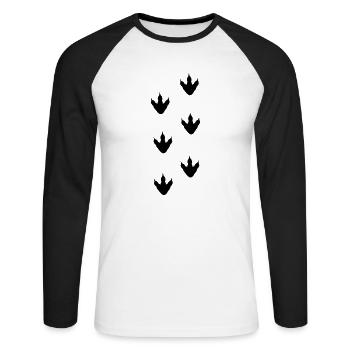 Dinosaurierabdruck, Dinosaurierspuren - T-shirt baseball manches longues Homme - blanc/noir - Devant - Nik (191cm)