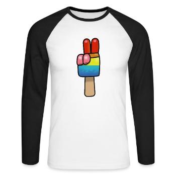 Popsicles Signe de paix Paix - T-shirt baseball manches longues Homme - blanc/noir - Devant - Nik (191cm)