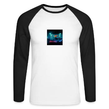 DeLorean sation service du futur style japonais - T-shirt baseball manches longues Homme - blanc/noir - Devant - Nik (191cm)