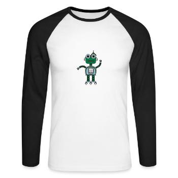 Robot mignon de bande dessinée - T-shirt baseball manches longues Homme - blanc/noir - Devant - Nik (191cm)