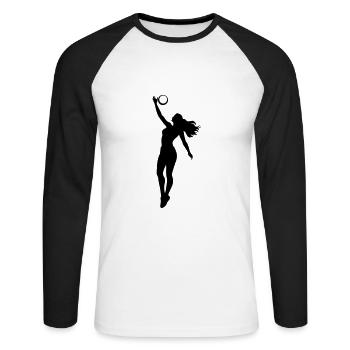 Volleyball Spielerin Symbol - Unisex Baseballshirt langarm - Weiß/Schwarz - Vorne - Nik (191cm)