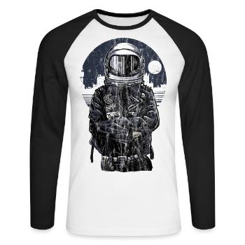 ASTRONAUT REBELL - Lustiges Astronauten Geschenk - Unisex Baseballshirt langarm - Weiß/Schwarz - Vorne - Nik (191cm)