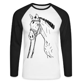 Cheval - T-shirt baseball manches longues Homme - blanc/noir - Devant - Nik (191cm)